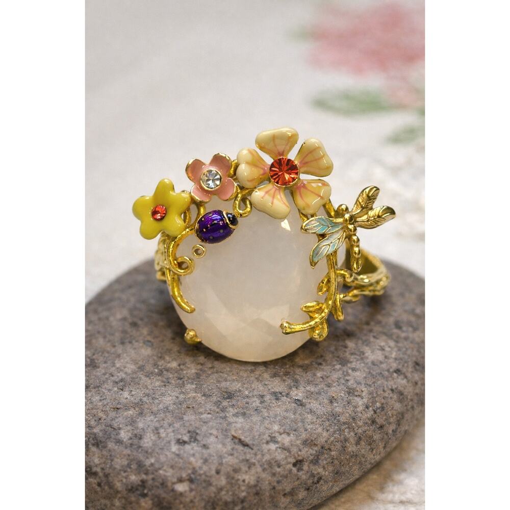 Les Nereides Paris Enamel Floral Dragonfly Ladybug Statement Ring